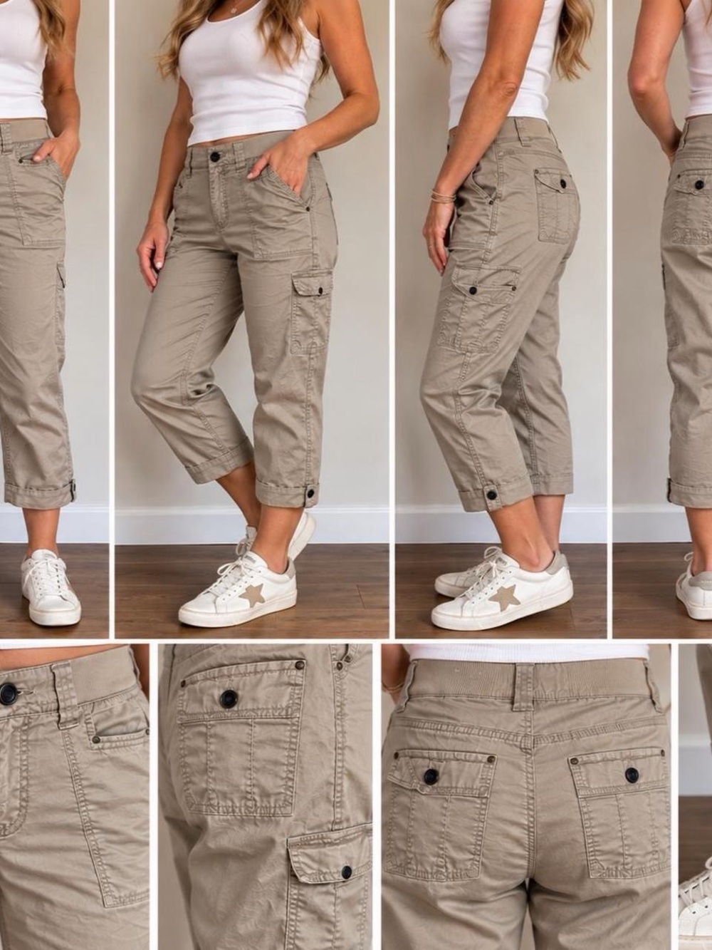 Sonoma Life + Style Cargo Pants Khaki Size 6 Straight Cropped Utility